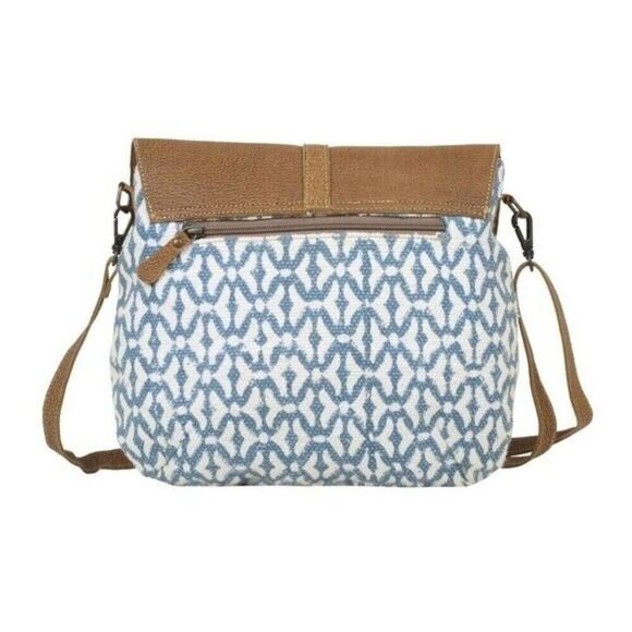 Myra Bag Handmade Balance Shoulder Bag Upcycled Canvas & Cowhide Leather - Picture 3 of 6
